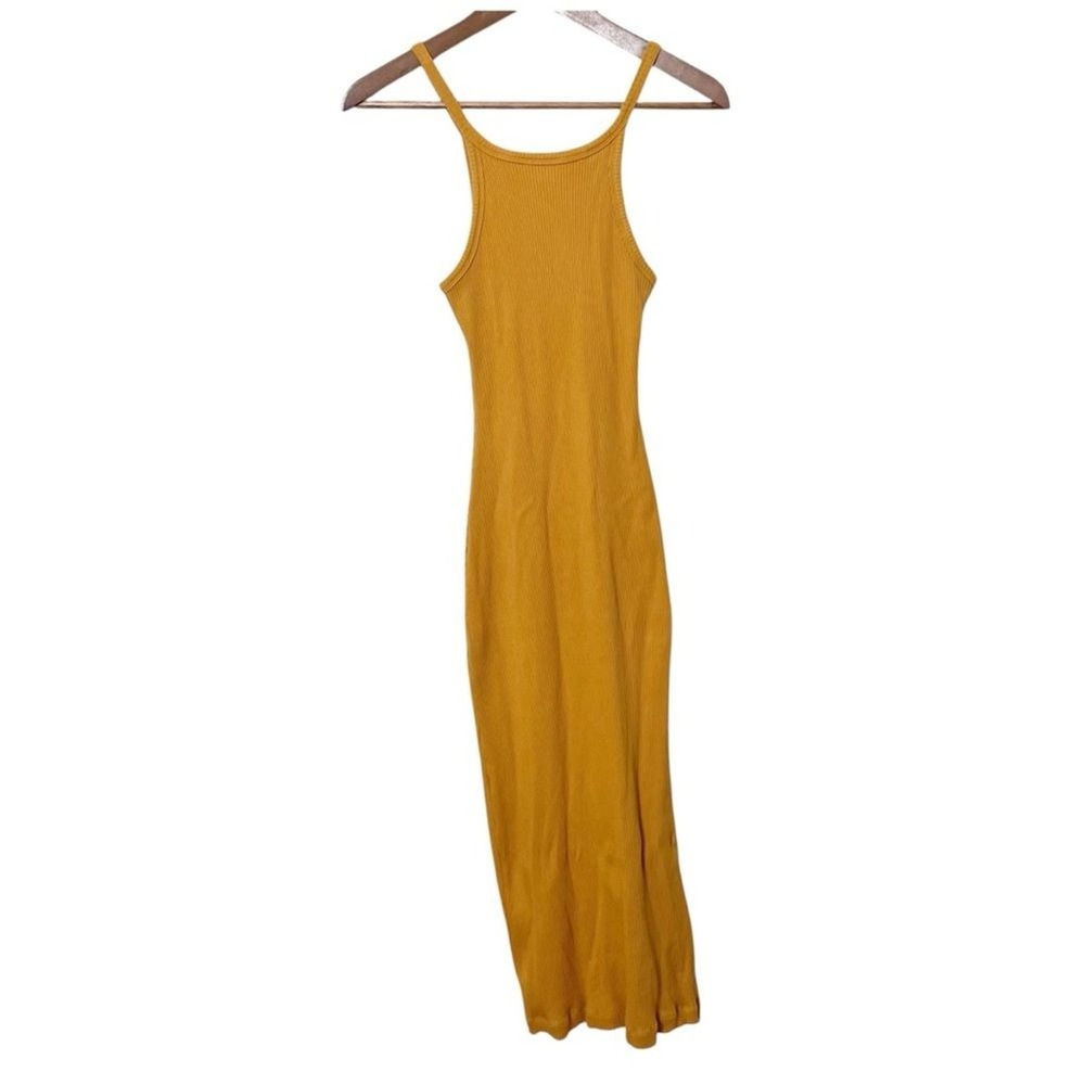 Spell Cosmos Rib Midi Dress Small Turmeric Sleek Ribbed Minimal Silhouette - Picture 2 of 8